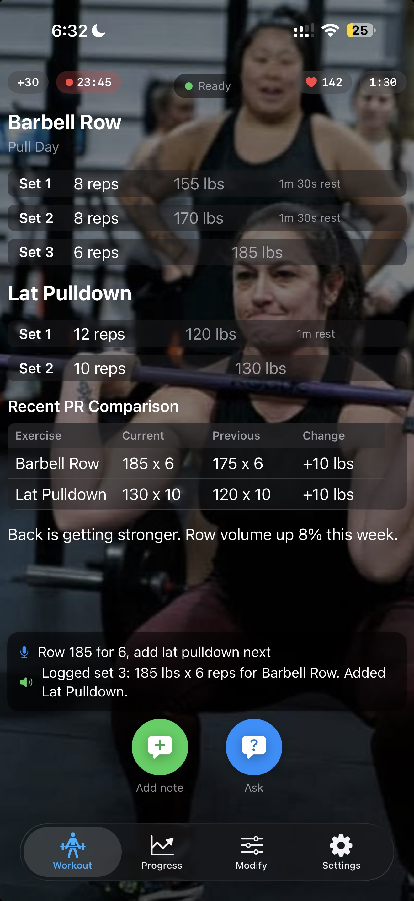 WeightSlate pull day workout with voice logging