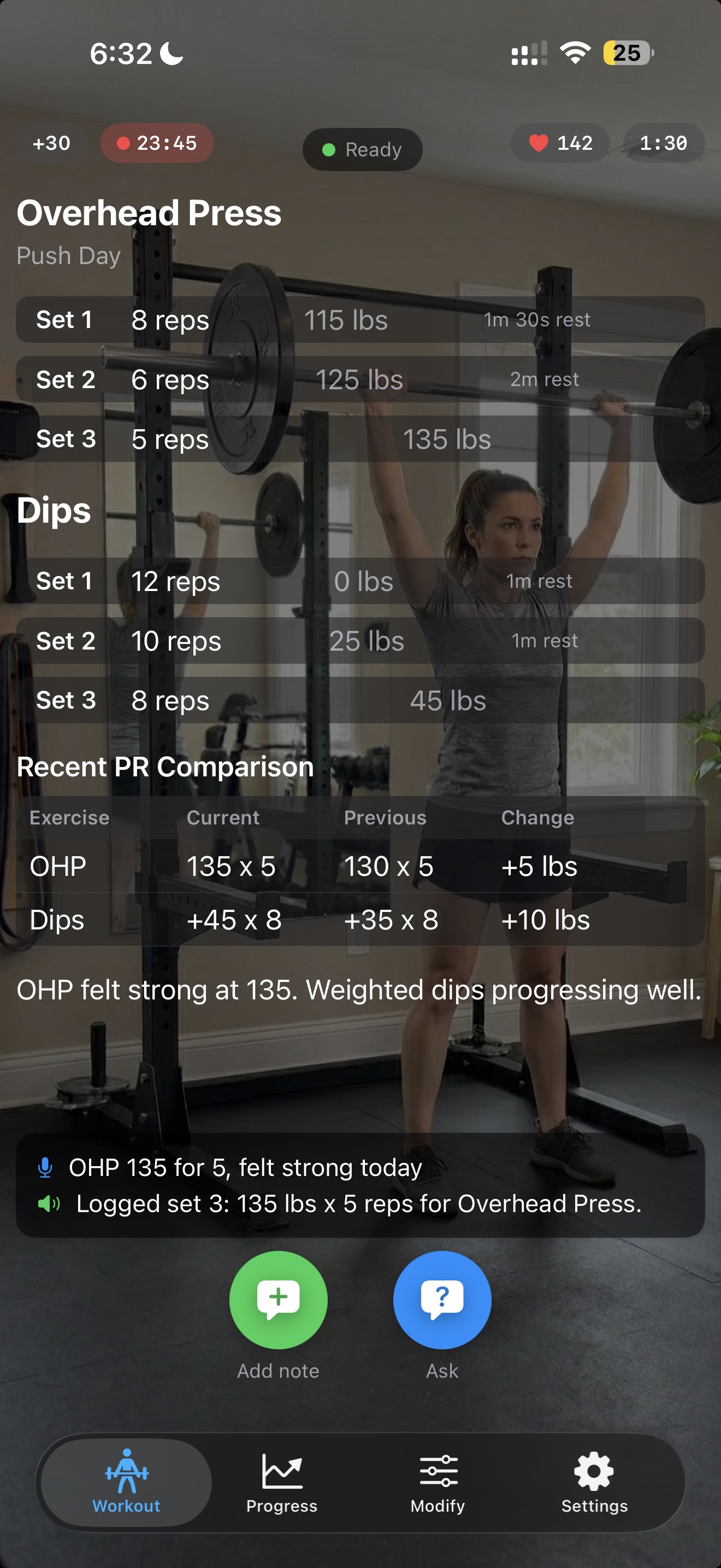 WeightSlate push day workout tracking